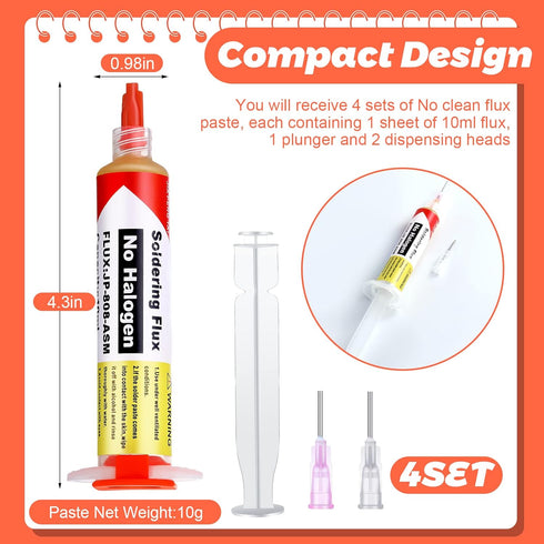 Treela 4 Set 8341 No Clean Solder Flux Paste 10cc Tacky Soldering Flux 40ml Pneumatic Dispenser with Plunger and Dispensing Tip for Electronics Soldering PCB IC Cellphone CPU LED Bga Repairing
