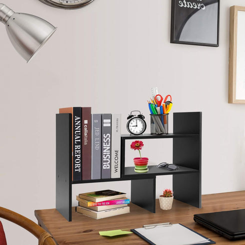 Hossejoy Desk Shelf, Adjustable Desktop Storage Organizer, Wood Display Shelf Rack, Office Supplies Desk Organizer