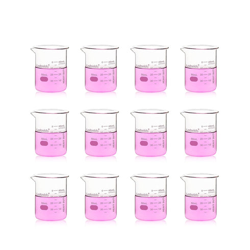 12pcs 50ml Upgraded Thick Glass Beakers, Shot Glass Beaker Set, 3.3 Boro Griffin Low Form