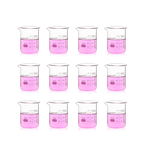 12pcs 50ml Upgraded Thick Glass Beakers, Shot Glass Beaker Set, 3.3 Boro Griffin Low Form