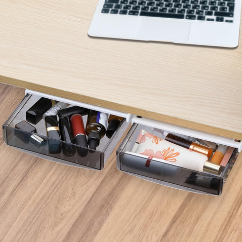 SOUJOY 3 Pack Under Desk Drawer, Self-Adhesive Slide Out Organizer Tray for Hidden Storage in Office, Home, Kitchen
