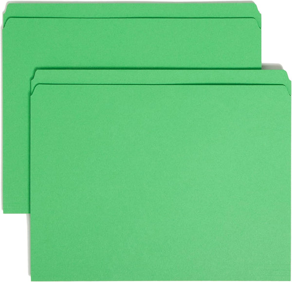 Smead File Folder, Reinforced Straight-Cut Tab, Green, Letter Size, 100 per Box (12110)