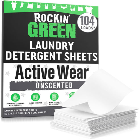 Rockin' Green Active Wear Travel Laundry Detergent Sheets Unscented - Mess-Free Laundry