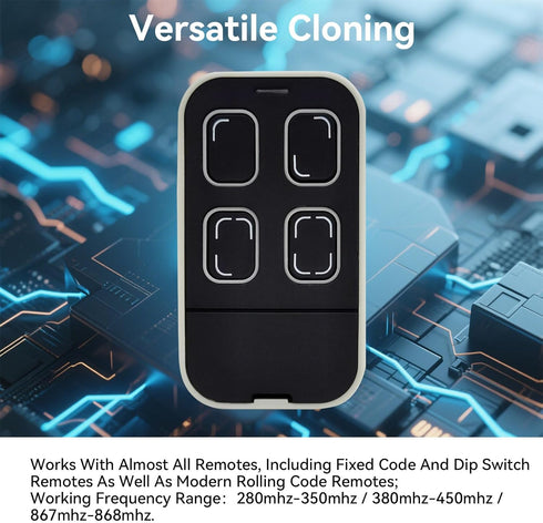 Oraneyun Programmable 4-Button 280MHZ-868MHZ Universal Garage Door Remote Universal Gate Remote Control Cloning