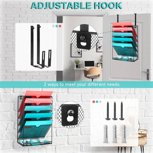 Wall File Organizer, 6 Pockets Mesh Hanging File Holder with Hooks for Office Supplies GALASALA