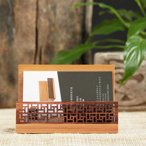 Japanese Garden Style Wood Office Business Card Holder for Desk Organizers and Accessories