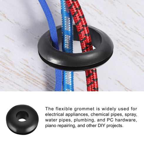 Rubber Grommets, Flexible Wire Hole Plug, 20 Pcs, 6 mm Mount Dia, Black
