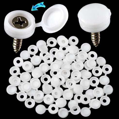 PAGOW 50 Pcs White Plastic Hinged Screw Cover Caps, Fold Snap Washer Flip Tops for Protection