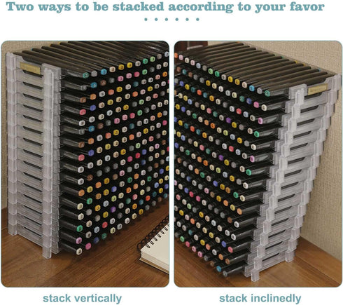 Evemodel 12 Layers Universal Marker Storage Trays, Clear Penholder Display for 180 Pens, Desk Organizer Holder