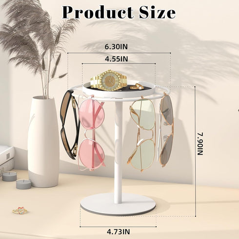 LSK Metal Sunglasses Organizer, Glasses Holder Stand with Storage Tray, Anti-Slip Pads for Tabletop, Desk, Dresser