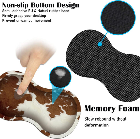 VSOJSOJKE Set Large Game Mouse Pad + Wrist Support Pad + Coffee Coaster, Brown Cow Print Pattern Foldable Table Mat