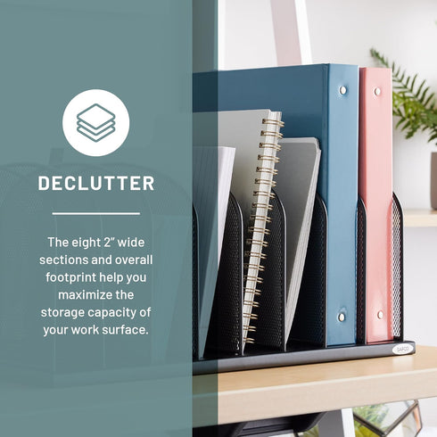 Safco Onyx Desk Organizer with 8 Vertical Sections, Steel Mesh File Organizer for Home and Office