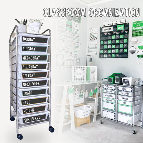 YIXAXKAO 12 10 Pieces Rolling Storage Cart Labels Drawer Rolling Storage Cart Label Chalkboard Brights Classroom Decor