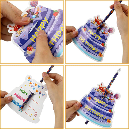 Panelee 72 Pcs Happy Birthday Pencils and Greeting Cards Set, Colorful Printed Birthday Pencils with Erasers