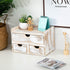 ZHWS Rustic Distressed White 3-Tier Wood Desk Organizer, Mini Desk Storage Shelf with 3 Drawers for Office Supplies