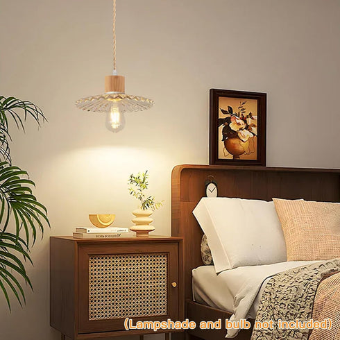 Zevnico 15ft Bulb E26 E27 Wood Pendant Light Cord Kit with Shade Ring and ON Off Switch, Hanging Lamp Kit Plug in Cord