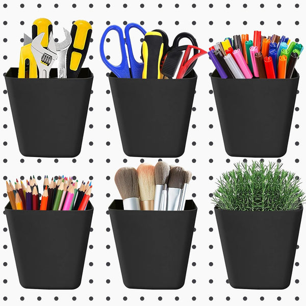 6 Pack Pegboard Cups, Large Pegboard Bins with Hooks, Square Box Shape Holder Accessories for Garage, Office, Craft Room