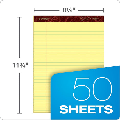 Esselte Corporation Perforated Pads, Legal, 50 Sheets, 8 1/2" x 11 3/4", 4/Pack, Canary