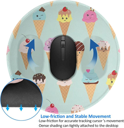 JaoXer 8-Inch Ice Cream Cones Round Mouse Pad - Your Desk Companion for Office, Desktop, Laptop, Personal Computers