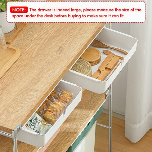 Poeland Under Desk Drawer Self-Stick Storage Organizer for Office Home School, Large Size White, 2 Pack