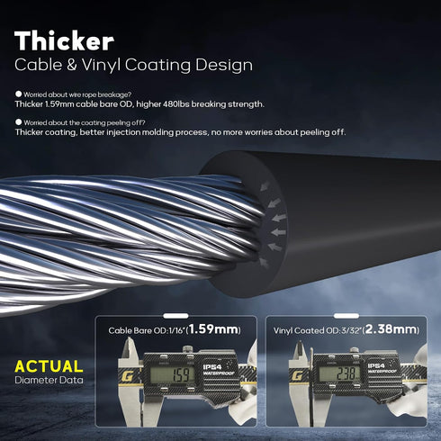 KALLSDY 1/16 Inch 3/32 Inch, 100FT 304 30 Vinyl Coated Wire Rope Overmolded to Stainless Steel Cable with Pcs Crimping