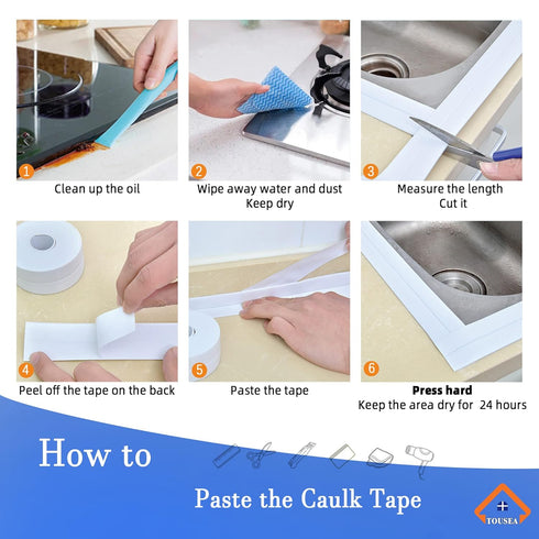 White Caulk Tape for Bathtub, Self Adhesive, 1.5" x 19.7Ft Sealant Caulk Strip for Kitchen Countertop, Bathroom, and