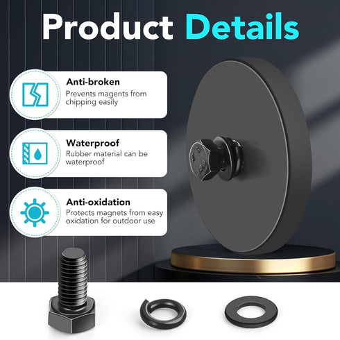 DIYMAG 10Pcs Rubber Coated Anti-Scratch Mounting Magnets, 30LBS Strong Neodymium Magnet Base with M5 Threaded Studs and
