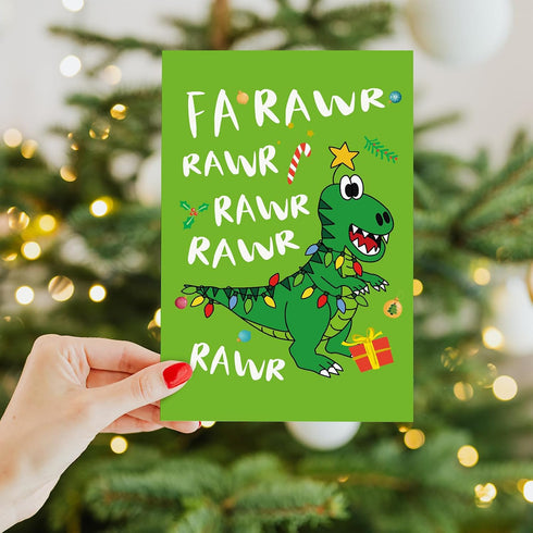 Goroar Funny Dinosaur Christmas Card: Cute Kids' T Rex Rawr Xmas Card