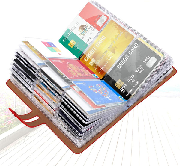 Padike RFID Credit Card Holder, Business Card Organizer with 96 Card Slots, Credit Card Protector (Red)