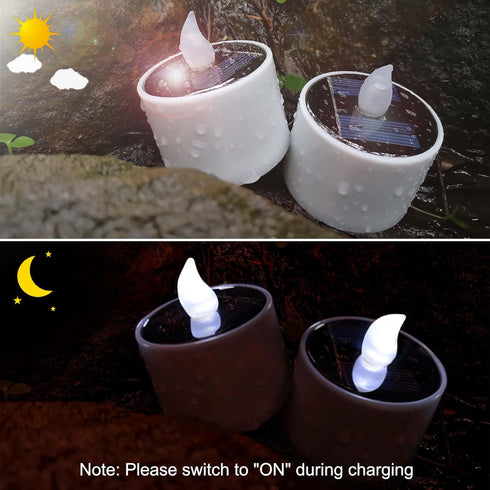 6 Pack Cool White Flickering Outdoor Waterproof Solar Powered Electric Candles, Solar LED Rechargeable Flameless Votive