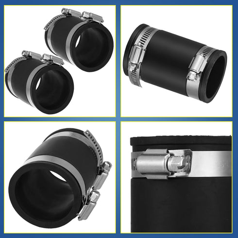 2 Pcs Flexible TPE Coupling with Stainless Steel Clamps for Plastic and Copper Plumbing Connections, Black (1-1/2