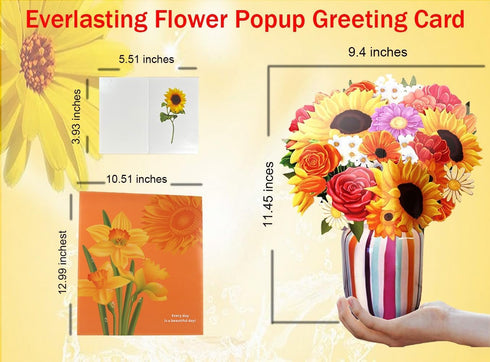 ALBUMAX 3D Pop Up Flower Bouquet Greeting Card with Colorful Vase, Cute Booming Sunflowers Roses Bouquet Birthday Gift