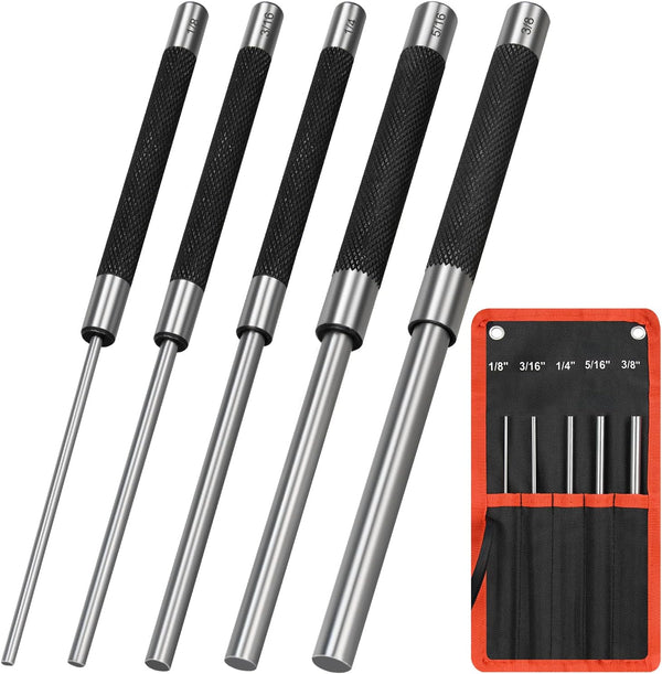 DkOvn 8in Long Carbon Steel Pin Punch Set, 5pcs Pin Punch Sizes 1/8",
