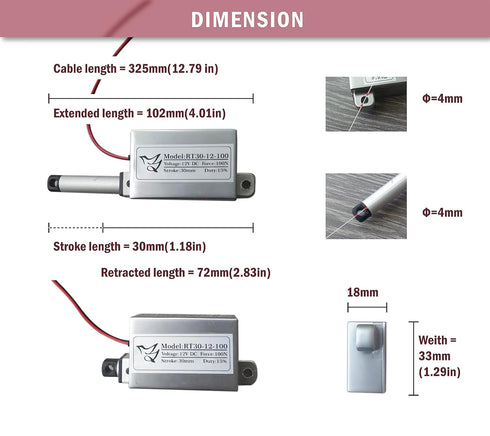 Micro Linear Actuator 1.2" Stroke - 22Lbs Force, 12V DC Power for Home Automation and Robotics