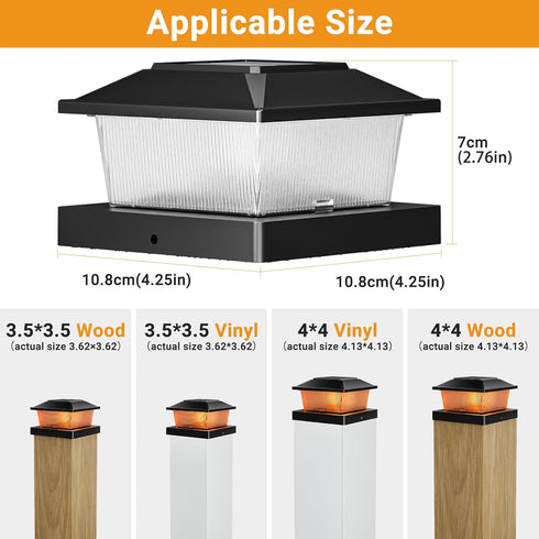 4x4 4 Pack 4x4 3.5x3.5 btfarm Solar Flame Post Cap Lights Outdoor, Flickering Flame Fence Deck Post Lights, Waterproof