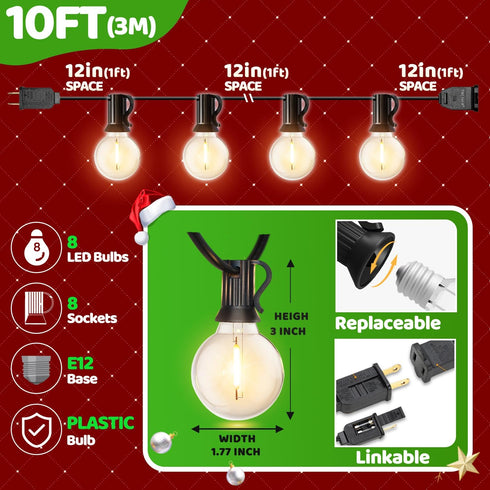 SOLROS STUDIO 10FT G40 Bulb, LED Outdoor String Lights - Waterproof Patio Lights Shatterproof Edison Globe Connectable