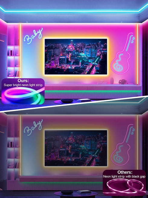 Ledagic 10ft IP65 Rgb Led Neon Rope Lights with Remote App Control, Waterproof Neon Strip Lights for Outdoor, DIY