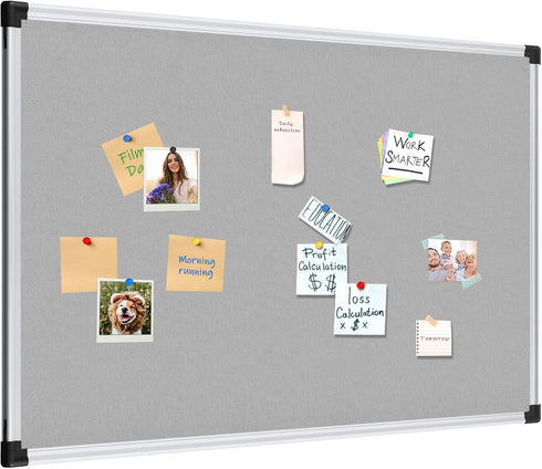 XBoard Grey Fabric Bulletin Board 36 x 24 inch, Wall Mounted Fabric Message Notice Board with Silver Aluminum Frame.