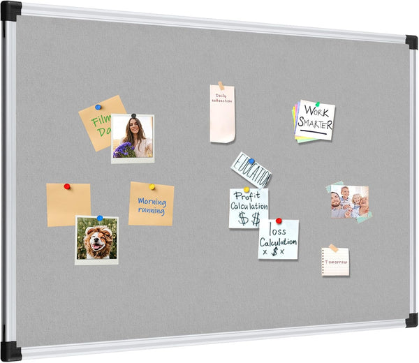 XBoard Grey Fabric Bulletin Board 36 x 24 inch, Wall Mounted Fabric Message Notice Board with Silver Aluminum Frame.