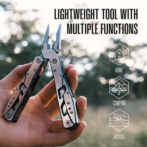 Multitool Plier - 12 In 1 Stainless Steel Pocket Multi Tool with Durable Sheath for Camping, Survival Gear by