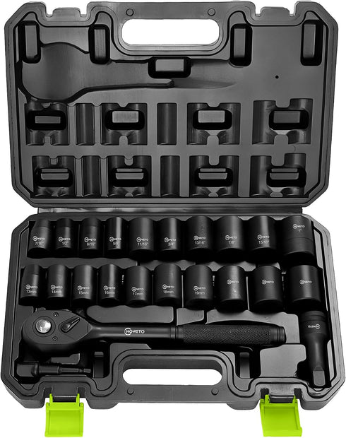 1/2" Drive Impact Socket Set, 23-Piece Metric (1324mm), 6-Point Cr-V Alloy Steel,