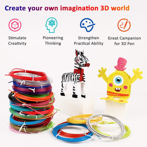 3D Pen Filament Refills, 30 Colors with Bonus 250 Stencils eBooks, Non-Toxic PLA 1.75mm Smooth Printing