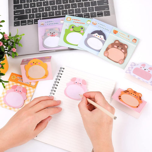 Cute Animal Sticky Notes | 8 Pack Kawaii Self-Stick Notes | Cartoon Markers Flags | 160 Sheets