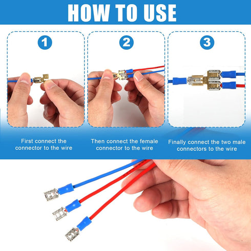 60pcs Spade Terminal Splitter, Quick Disconnect Insulated Double Male Tab Single Female Connector for Automotive