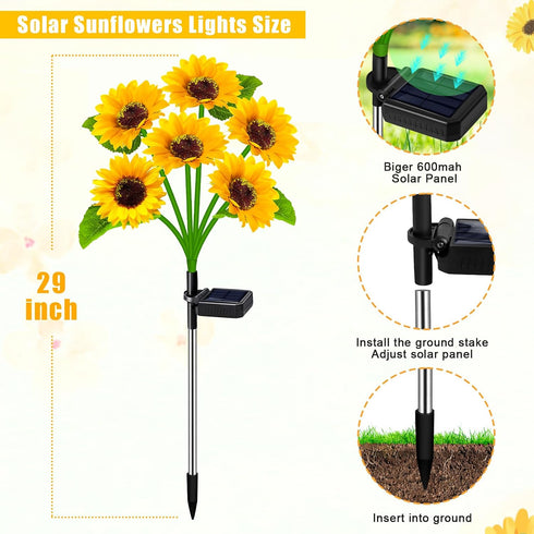 3 Pack 18 Solar Outdoor Lights Garden Decor, Solar Sunflower Lights, Waterproof Garden Decor Flower for Outside Yard
