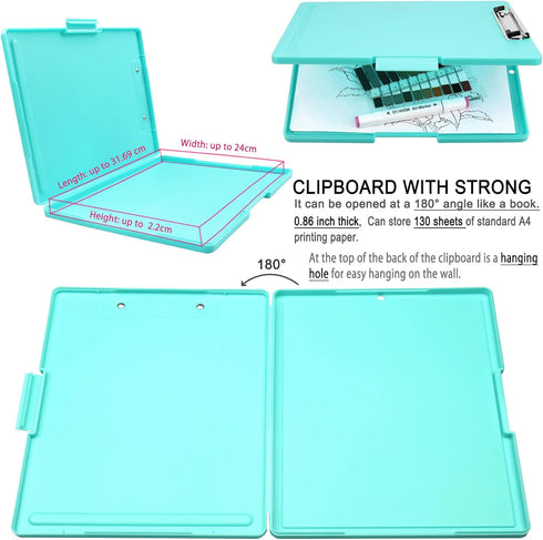 Clipboards with Storage - Low Profile Clip A4 Binder Clipboard Folder, Waterproof Nursing Clipboard (Blue Green)