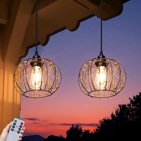 Battery Operated Hanging Outdoor Chandelier, Battery Operated Gazebo Pendant Light Outdoor Waterproof,