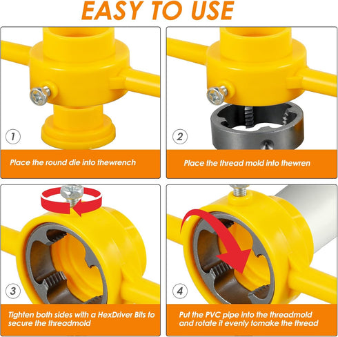 6PCS PVC Thread Maker Tool Kit, Reusable Pipe Threader Plumbing Tool with 1/2 Inch, 3/4 Inch, 1 Inch Dies