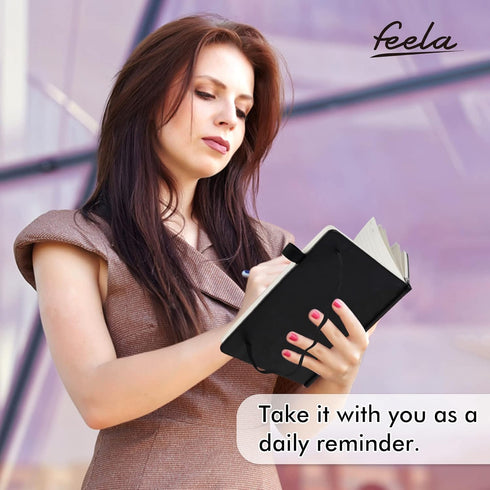 feela 3 Pack A5 Notebooks with 3 Black Pens, Hardcover Classic Ruled Journal Set with Pen Holder for Business