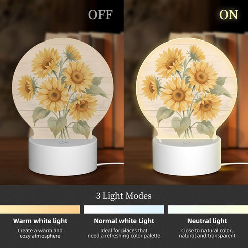 Vaelthyroewao Dimmable 3 LED Night Light Plug into Sunflower Bouquet Vintage Style Bedside Lamp Table Light for Home